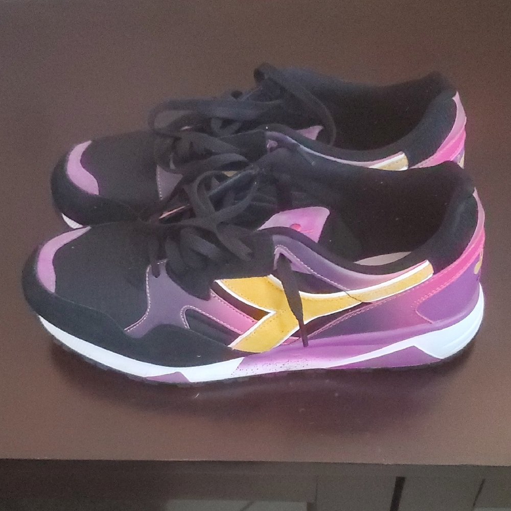 Diadora Black and Purple Shoes with Yellow Highlights